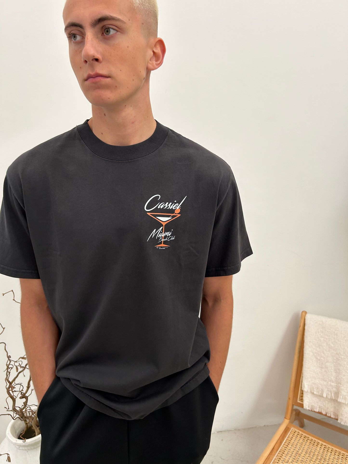 Cassiel Miami Beach Club Faded Black Tee