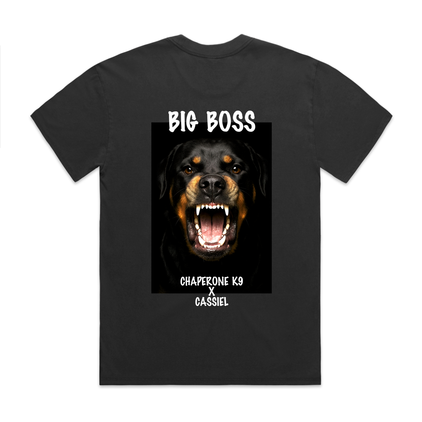 Cassiel X Chaperone K9 Big Boss Faded Black Tee