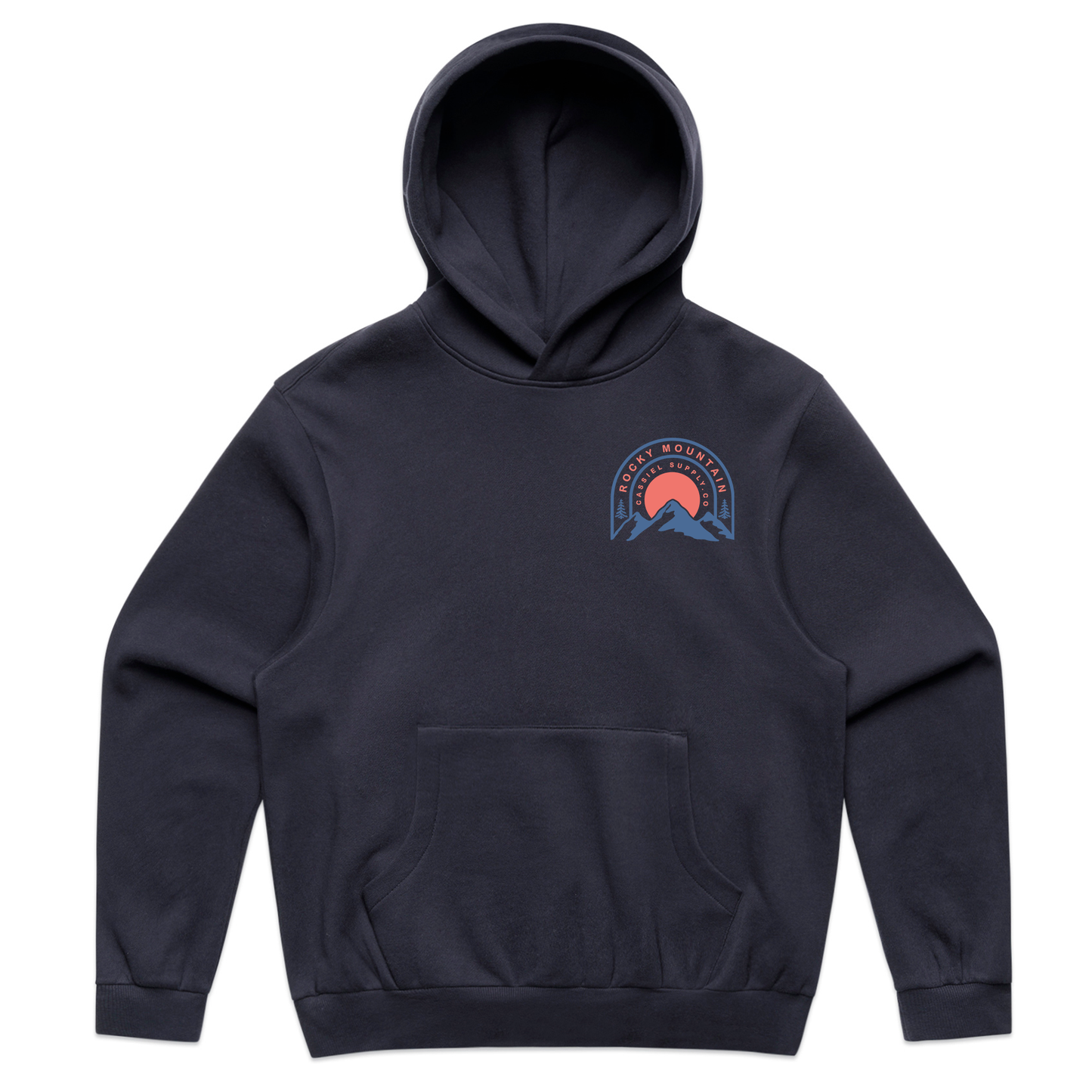Cassiel Rocky Mountain Navy Box Hoodie Sweatshirt