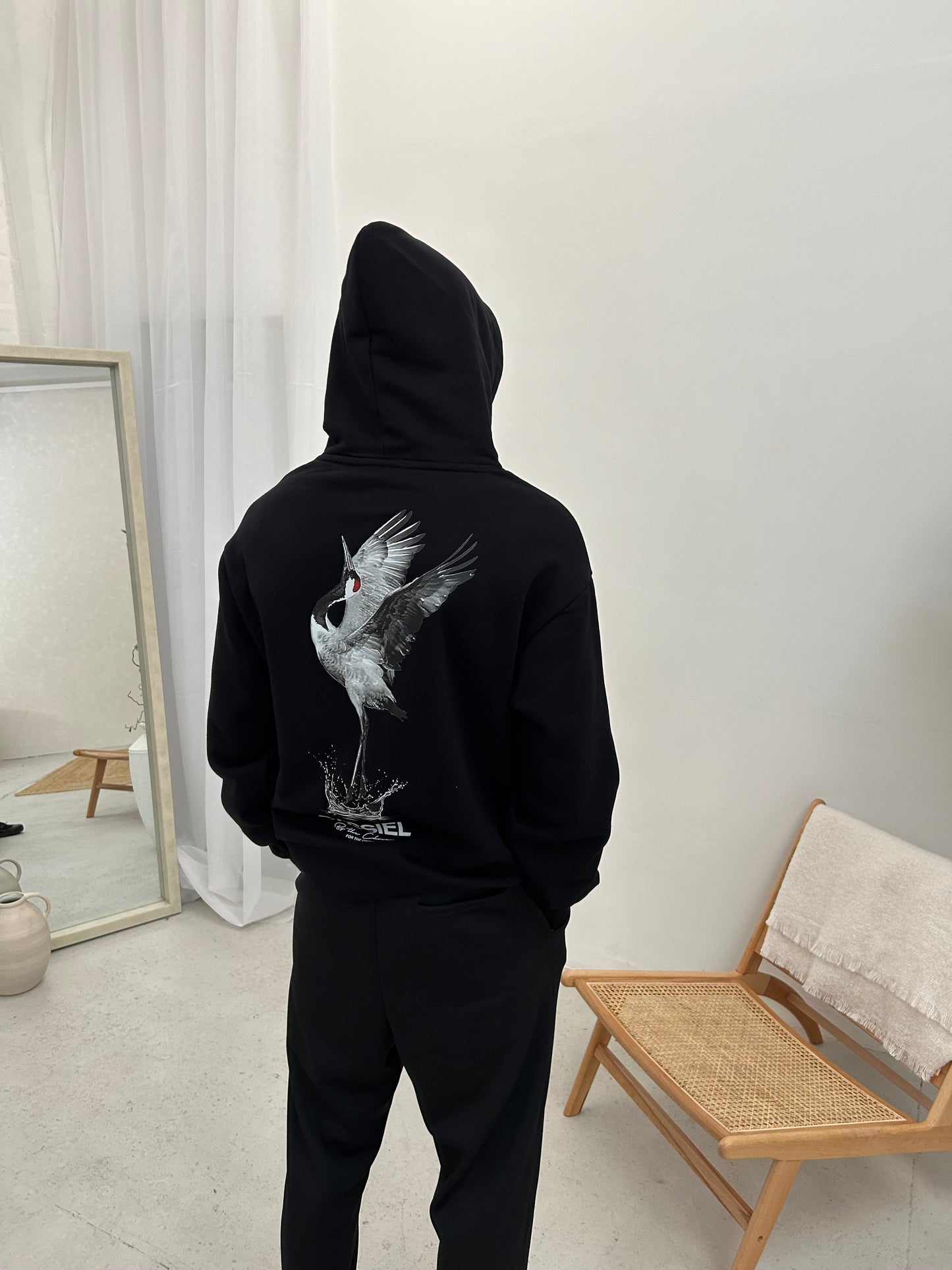 Cassiel Crane Black Hoodie Sweatshirt