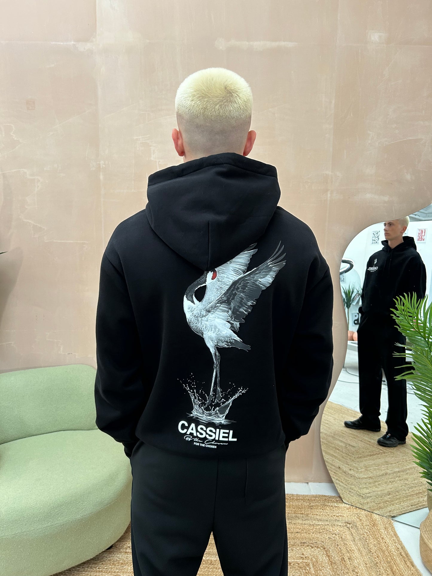 Cassiel Crane Black Hoodie Sweatshirt