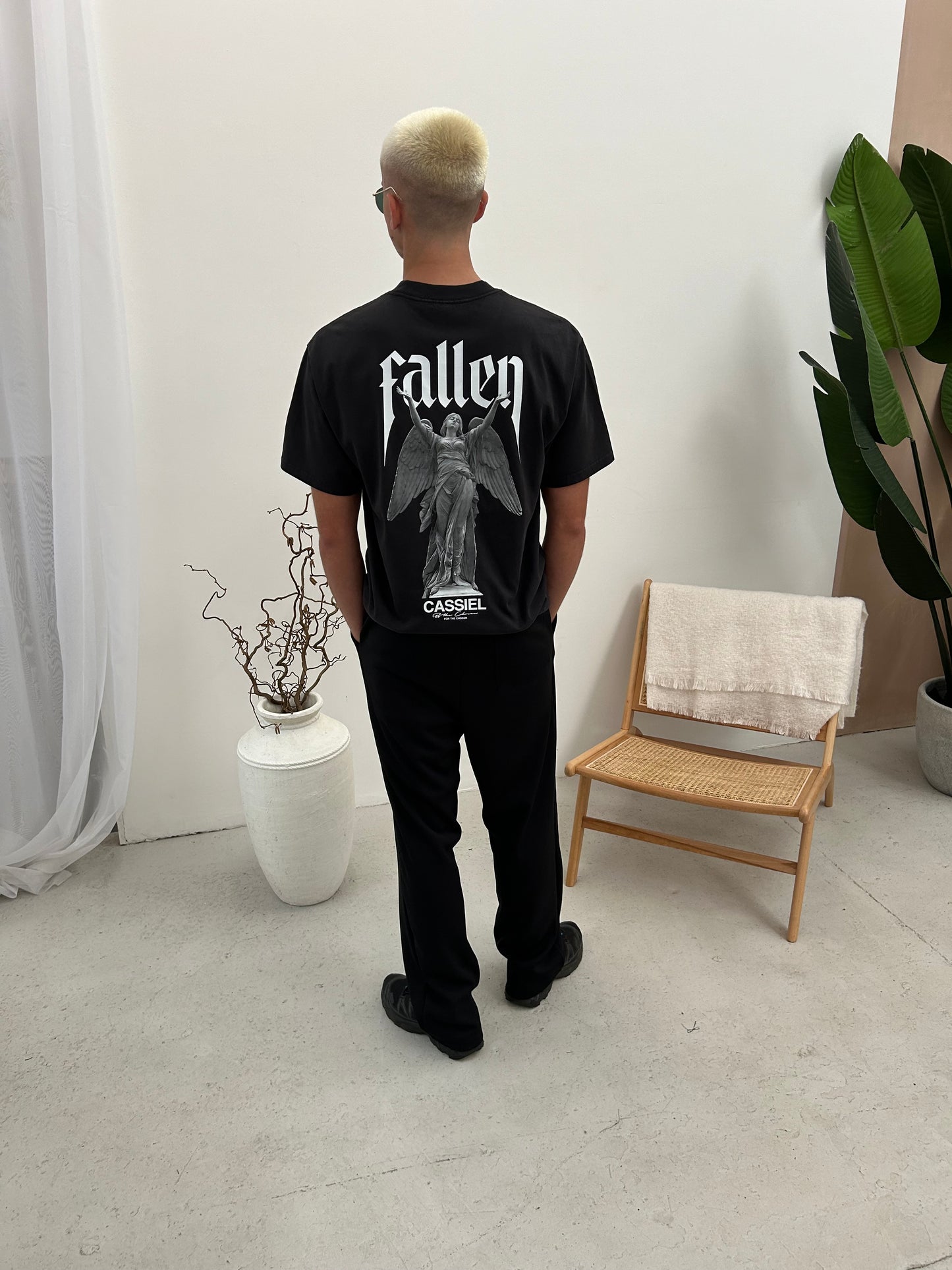 Cassiel Fallen Angel Back Print Faded Black Tee