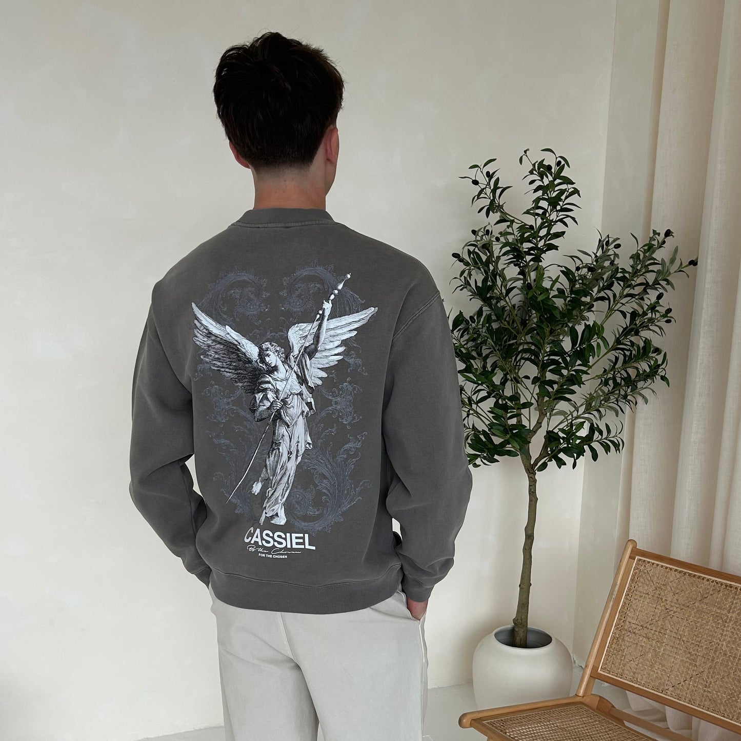 Cassiel Fleur De Lis Angel Faded Grey Sweatshirt