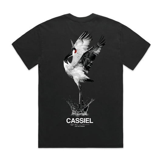 Cassiel Crane Back Print Faded Black Tee