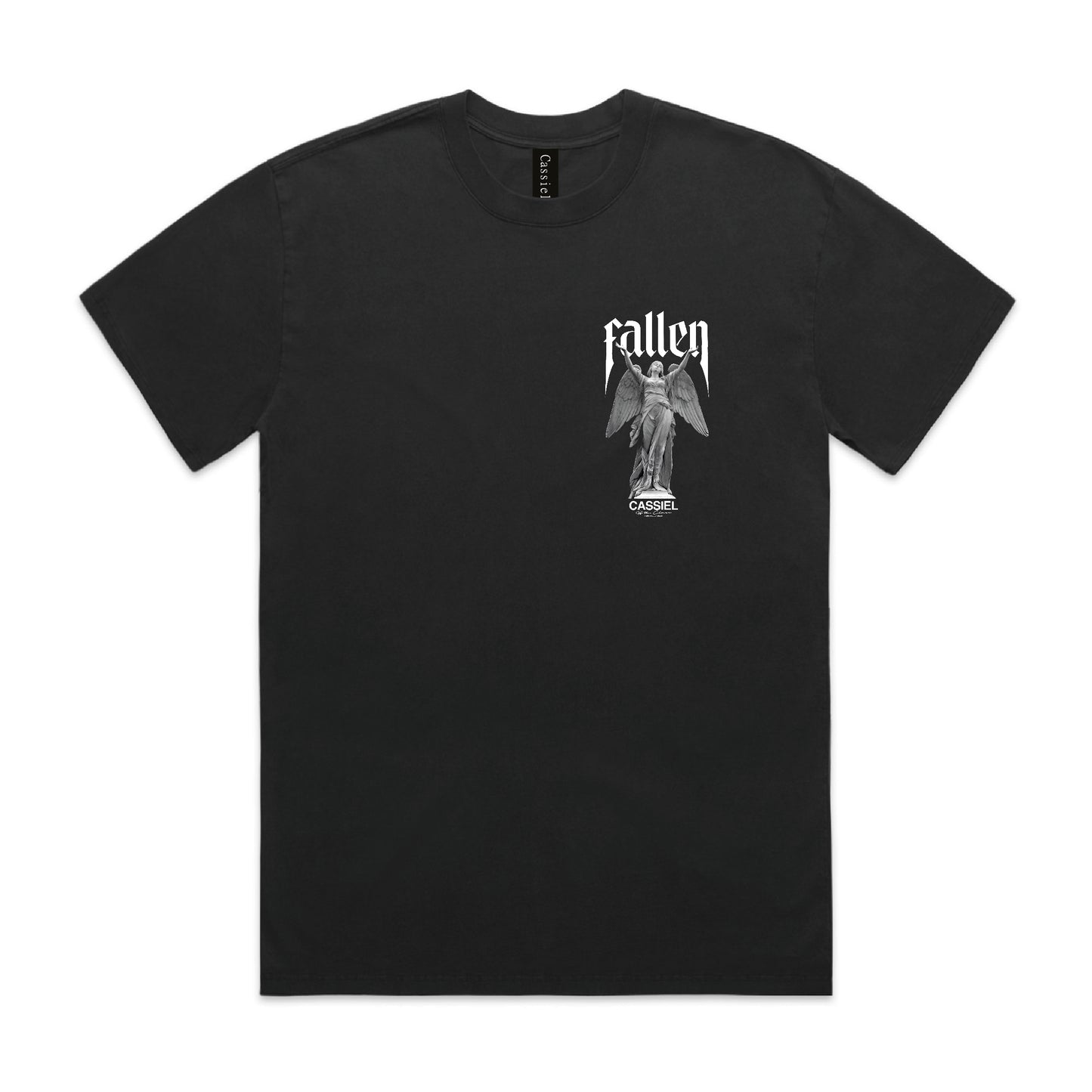 Cassiel Fallen Angel Back Print Faded Black Tee