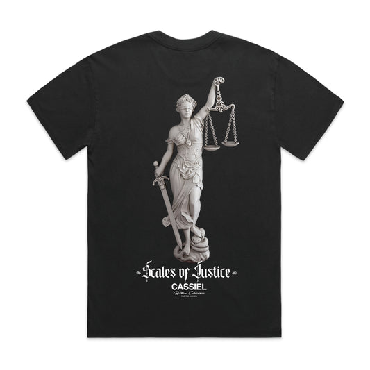 Cassiel Justice Back Print Faded Black Tee