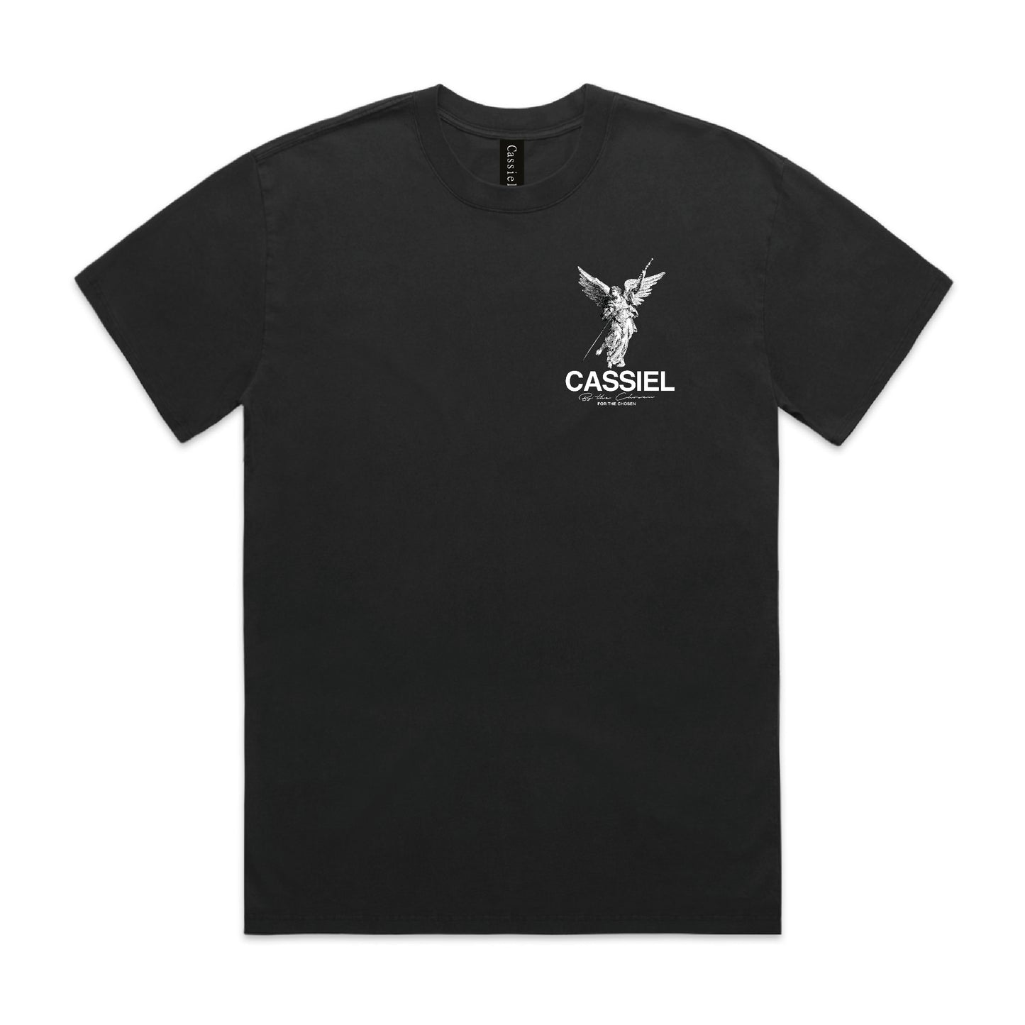 Cassiel Fleur De Lis Angel Back Print Faded Black Tee