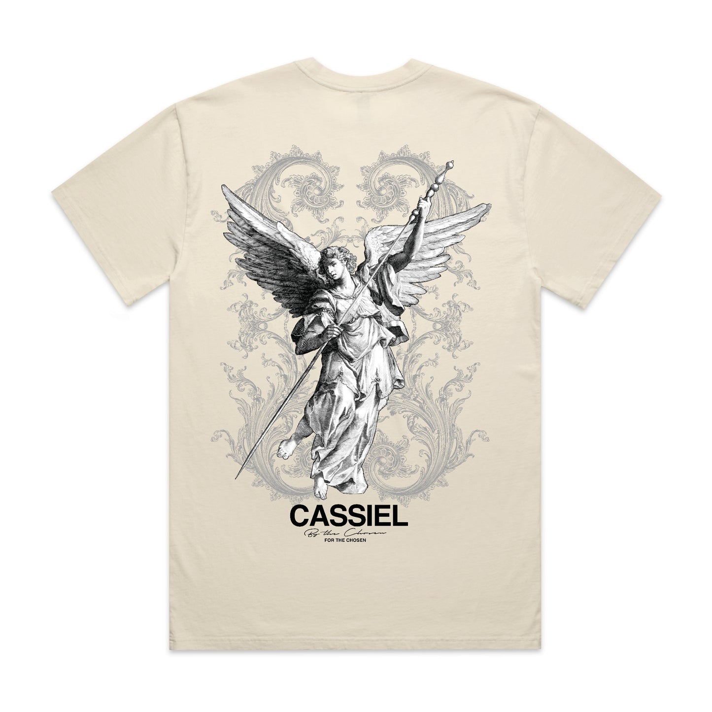 Cassiel Fleur De Lis Angel Back Print Ecru Tee