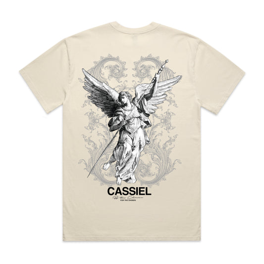 Cassiel Fleur De Lis Angel Back Print Ecru Tee