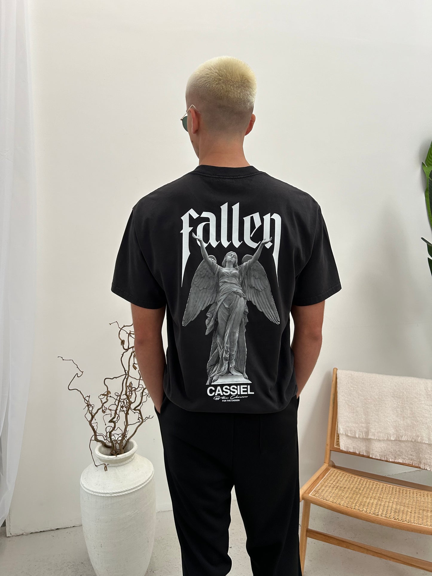 Cassiel Fallen Angel Back Print Faded Black Tee