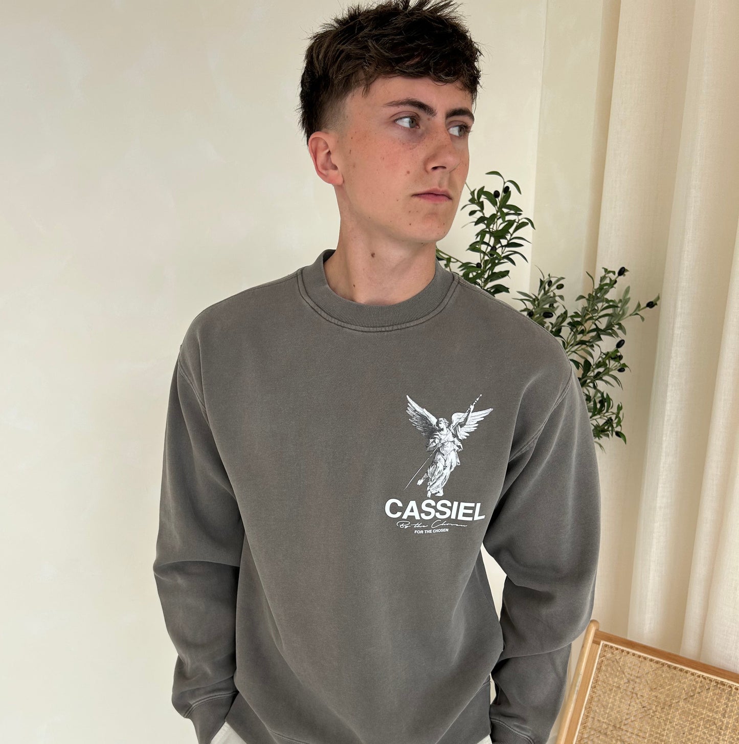 Cassiel Fleur De Lis Angel Faded Grey Sweatshirt