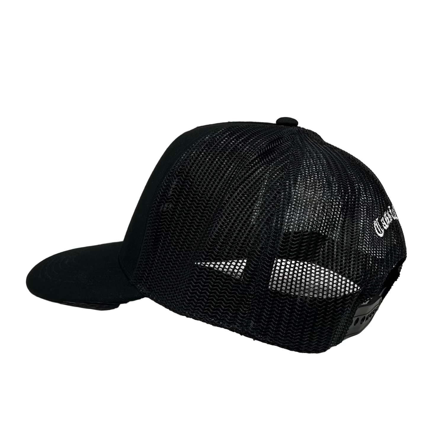 Cassiel Cross Embroidered Black Trucker Cap
