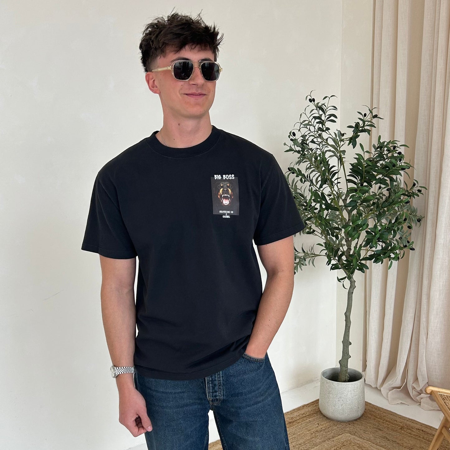 Cassiel X Chaperone K9 Big Boss Faded Black Tee