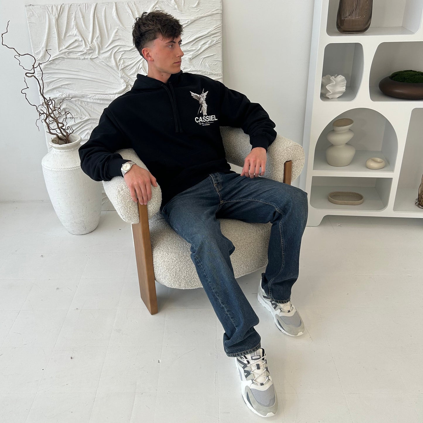 Cassiel Fleur De Lis Angel Black Heavyweight Hoodie Sweatshirt