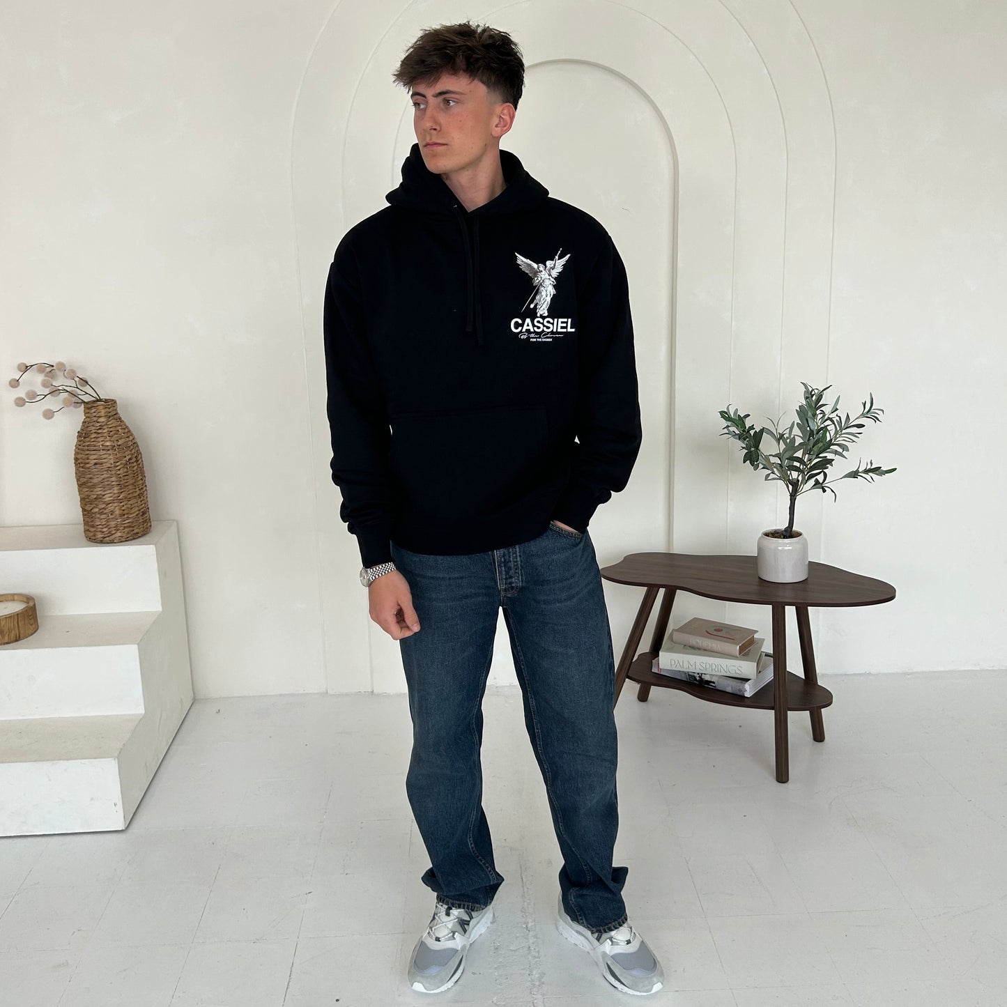 Cassiel Fleur De Lis Angel Black Heavyweight Hoodie Sweatshirt