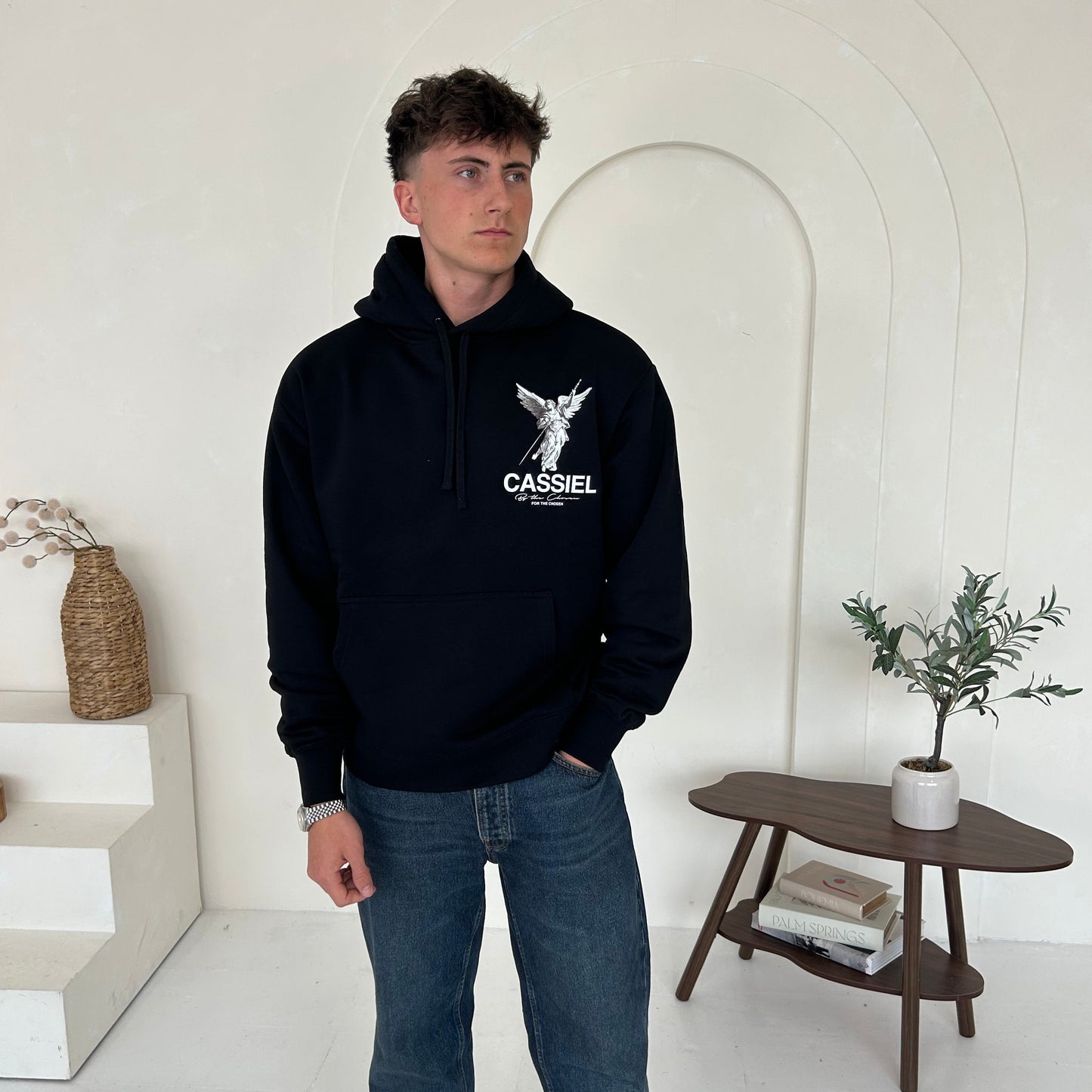 Cassiel Fleur De Lis Angel Black Heavyweight Hoodie Sweatshirt