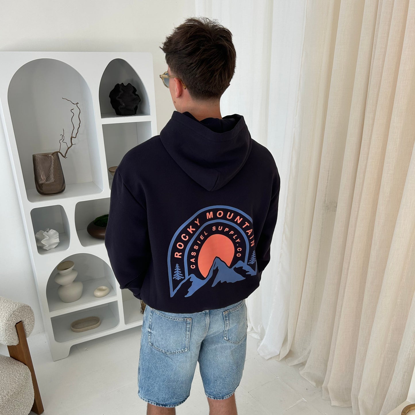 Cassiel Rocky Mountain Navy Box Hoodie Sweatshirt