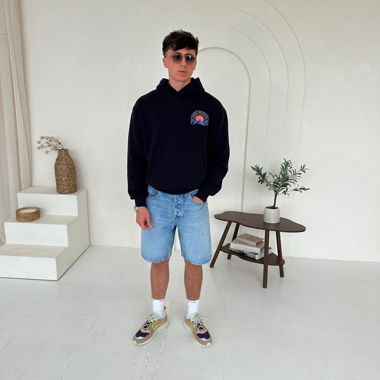 Cassiel Rocky Mountain Navy Box Hoodie Sweatshirt