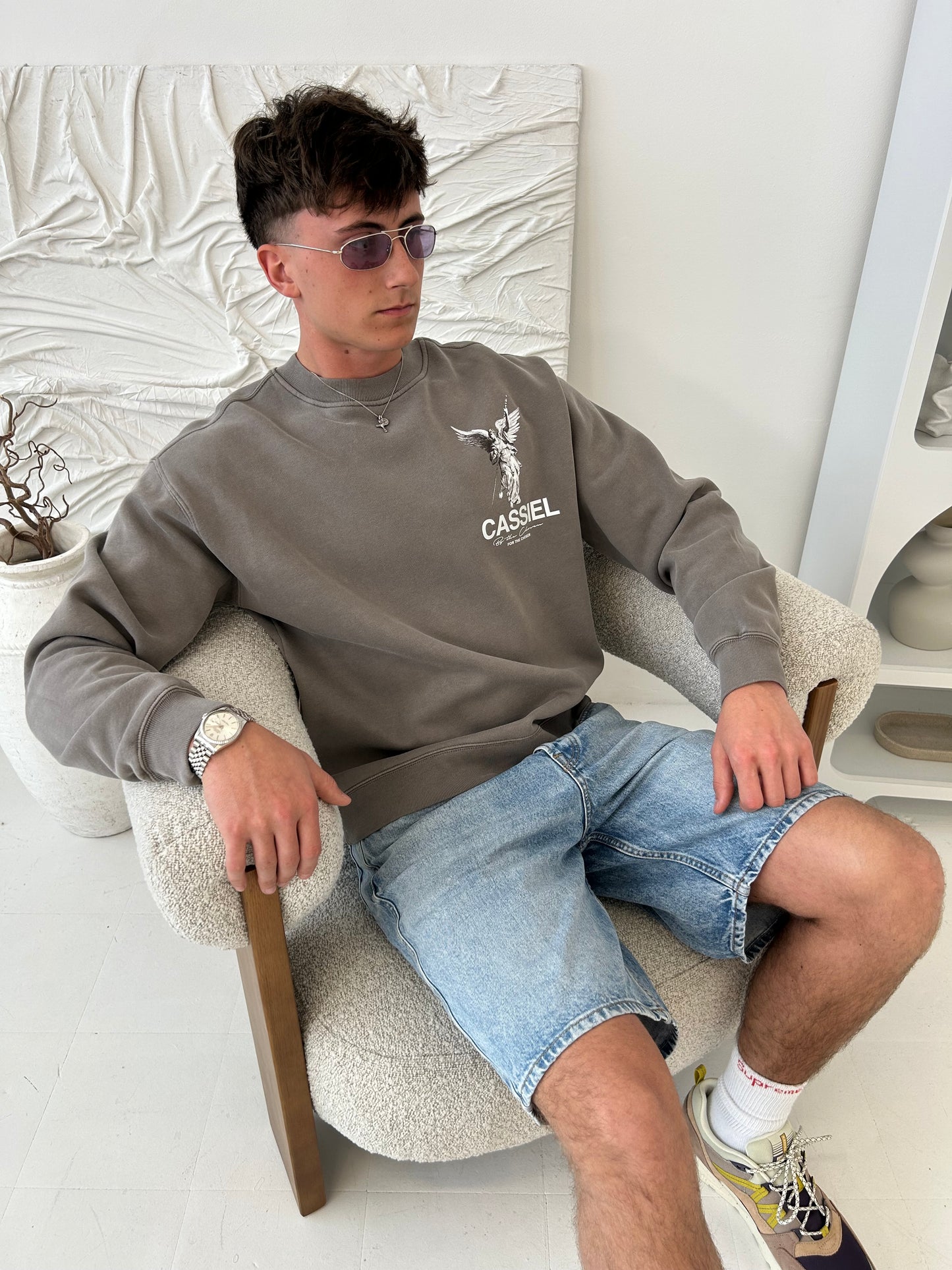 Cassiel Fleur De Lis Angel Faded Grey Sweatshirt