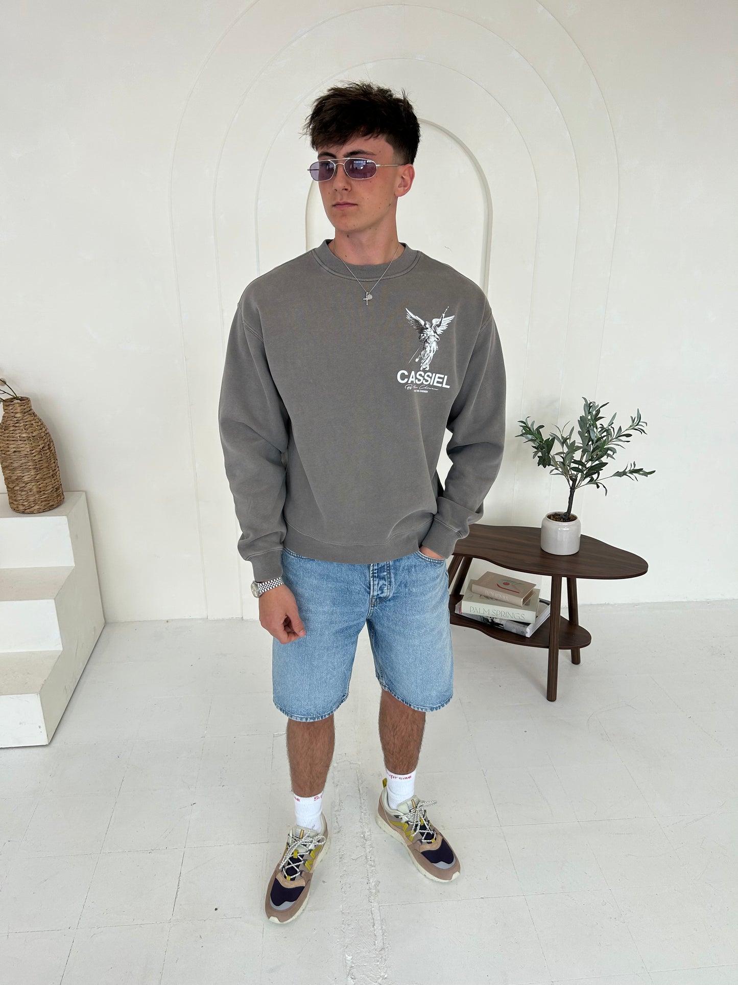 Cassiel Fleur De Lis Angel Faded Grey Sweatshirt