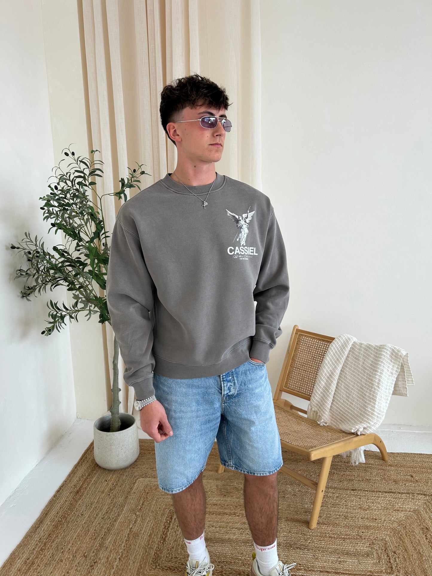 Cassiel Fleur De Lis Angel Faded Grey Sweatshirt