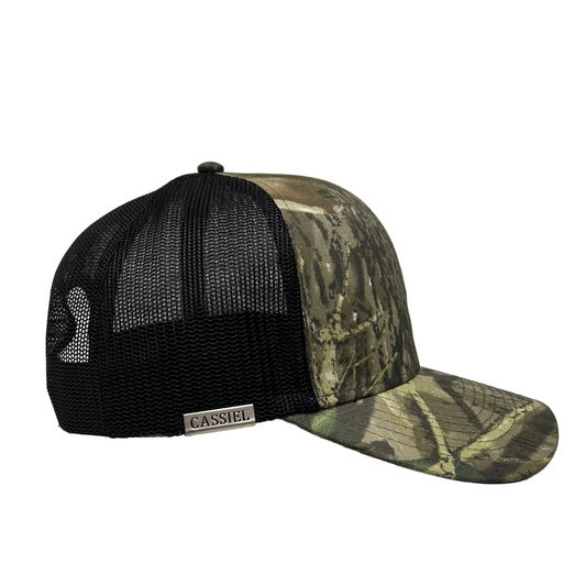 Cassiel Camo Metal Badge Black Camo Trucker Cap