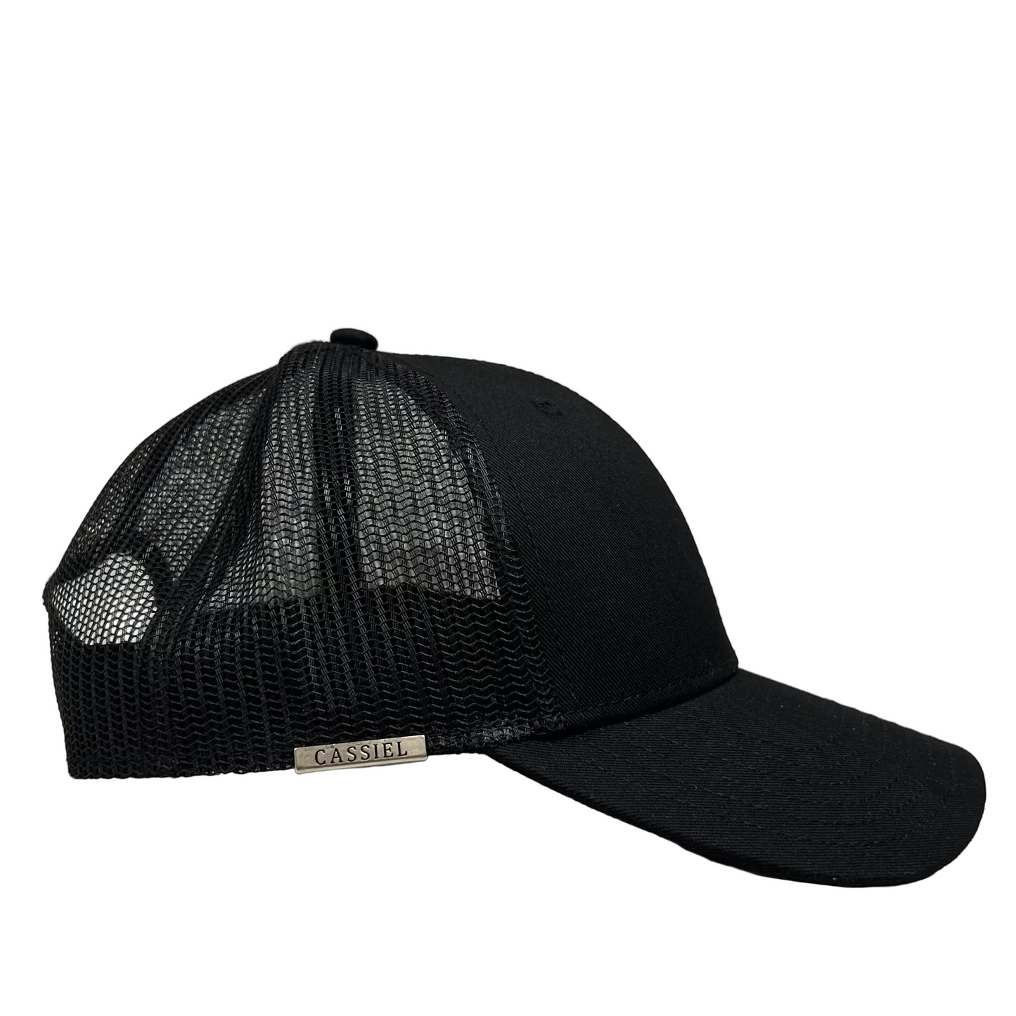 Cassiel Cotton Metal Badge Black Trucker Cap