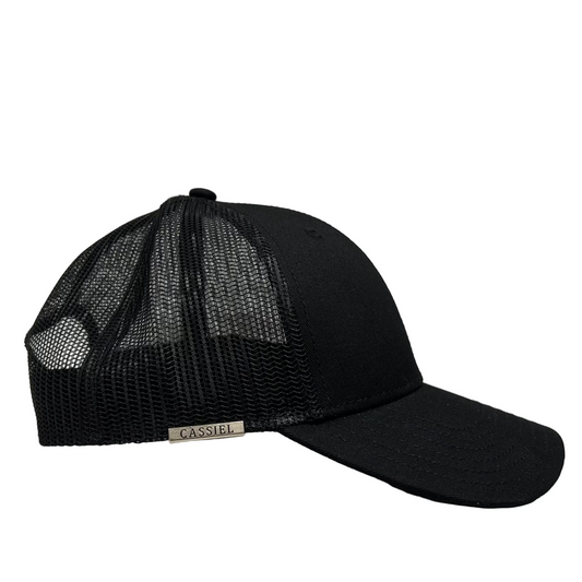 Cassiel Cotton Metal Badge Black Trucker Cap