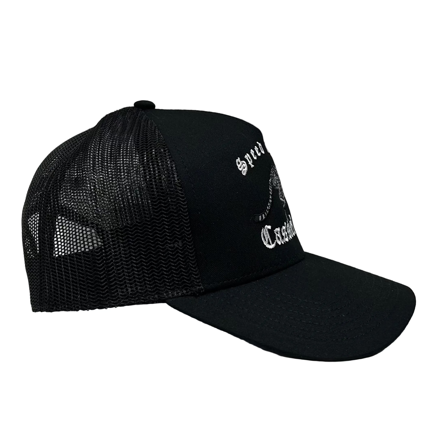 Cassiel Speed Kings Embroidered Black Trucker Cap