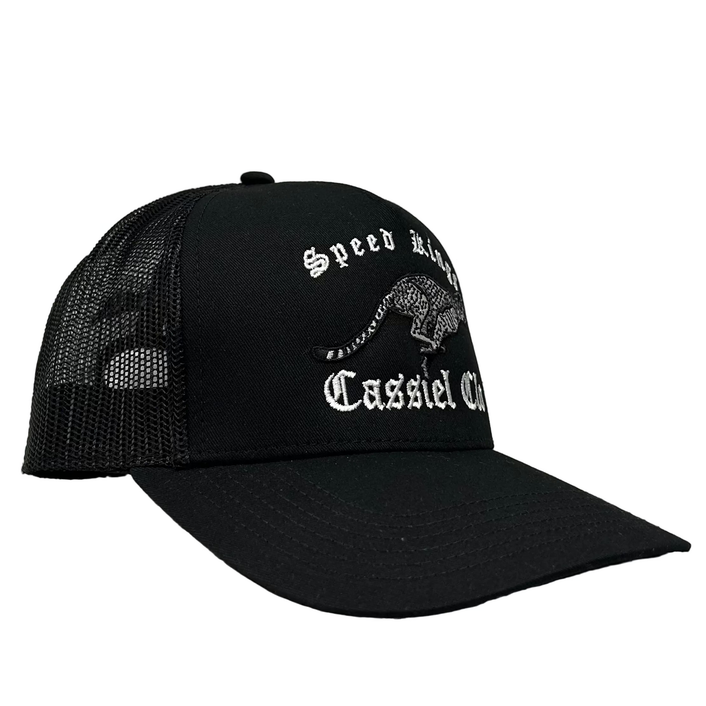 Cassiel Speed Kings Embroidered Black Trucker Cap