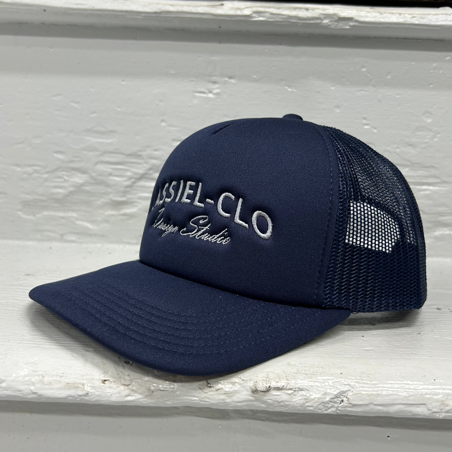Cassiel Arch Logo Navy Foam Trucker Cap
