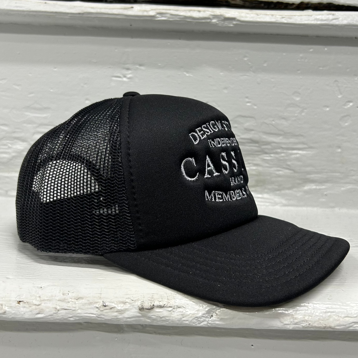 Cassiel Brand Logo Black Foam Trucker Cap