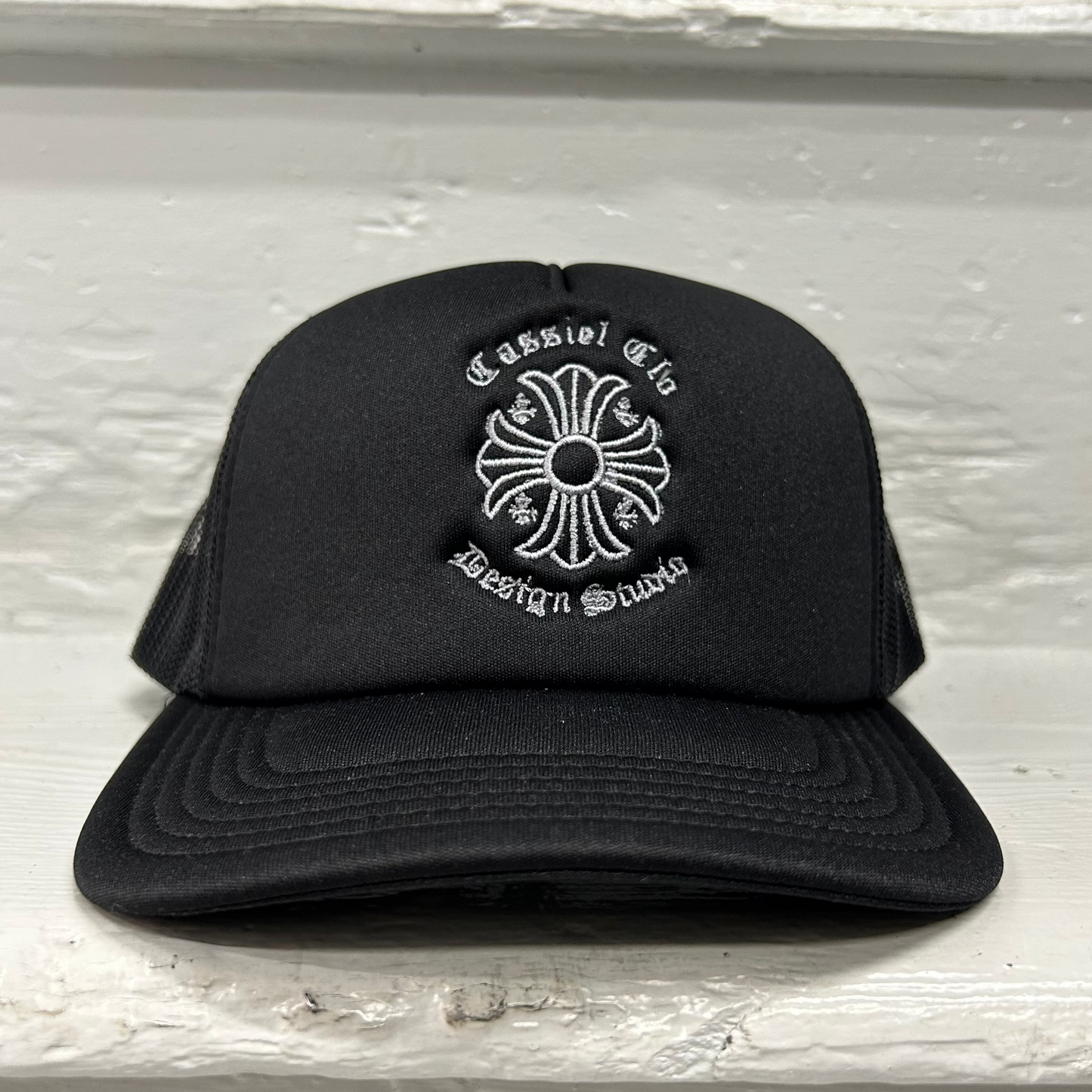 Cassiel Cross Logo Black Foam Trucker Cap