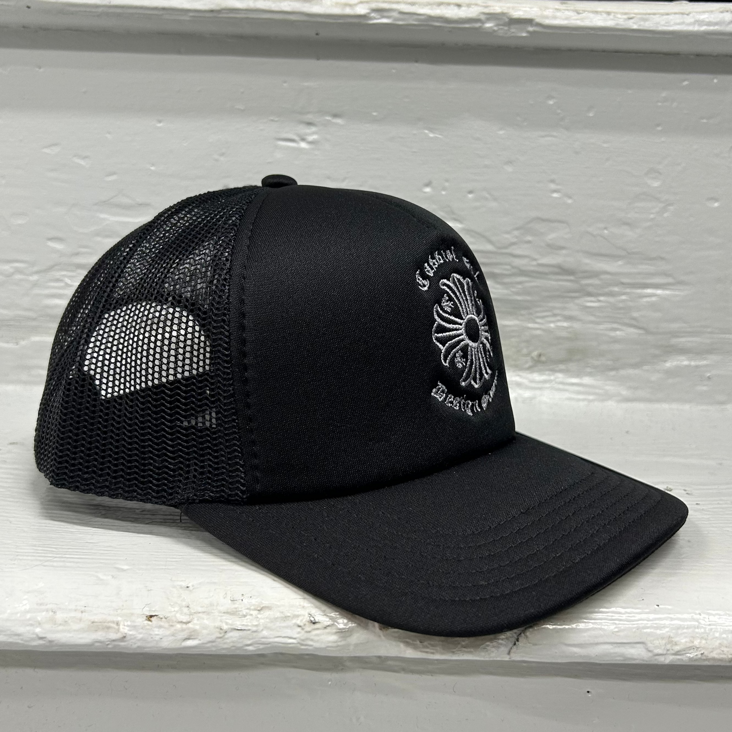 Cassiel Cross Logo Black Foam Trucker Cap