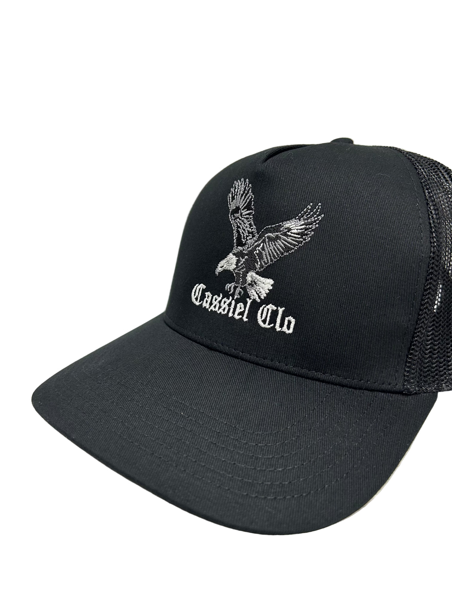 Cassiel Eagle Embroidered Black Trucker Cap