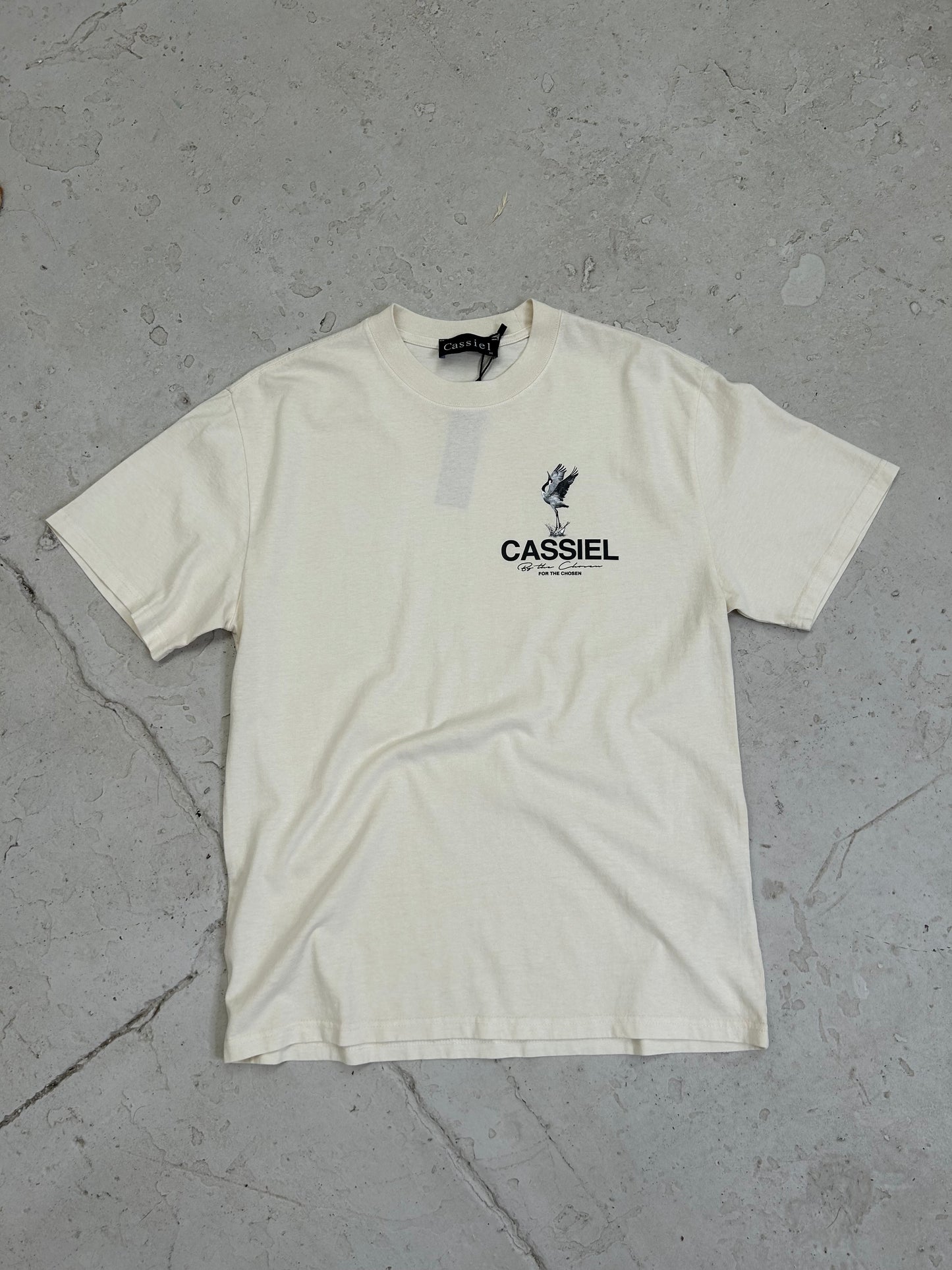 Cassiel Crane Back Print Ecru Tee