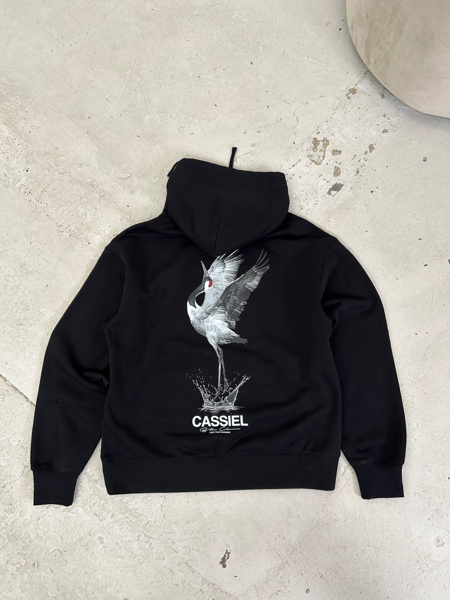 Cassiel Crane Black Hoodie Sweatshirt