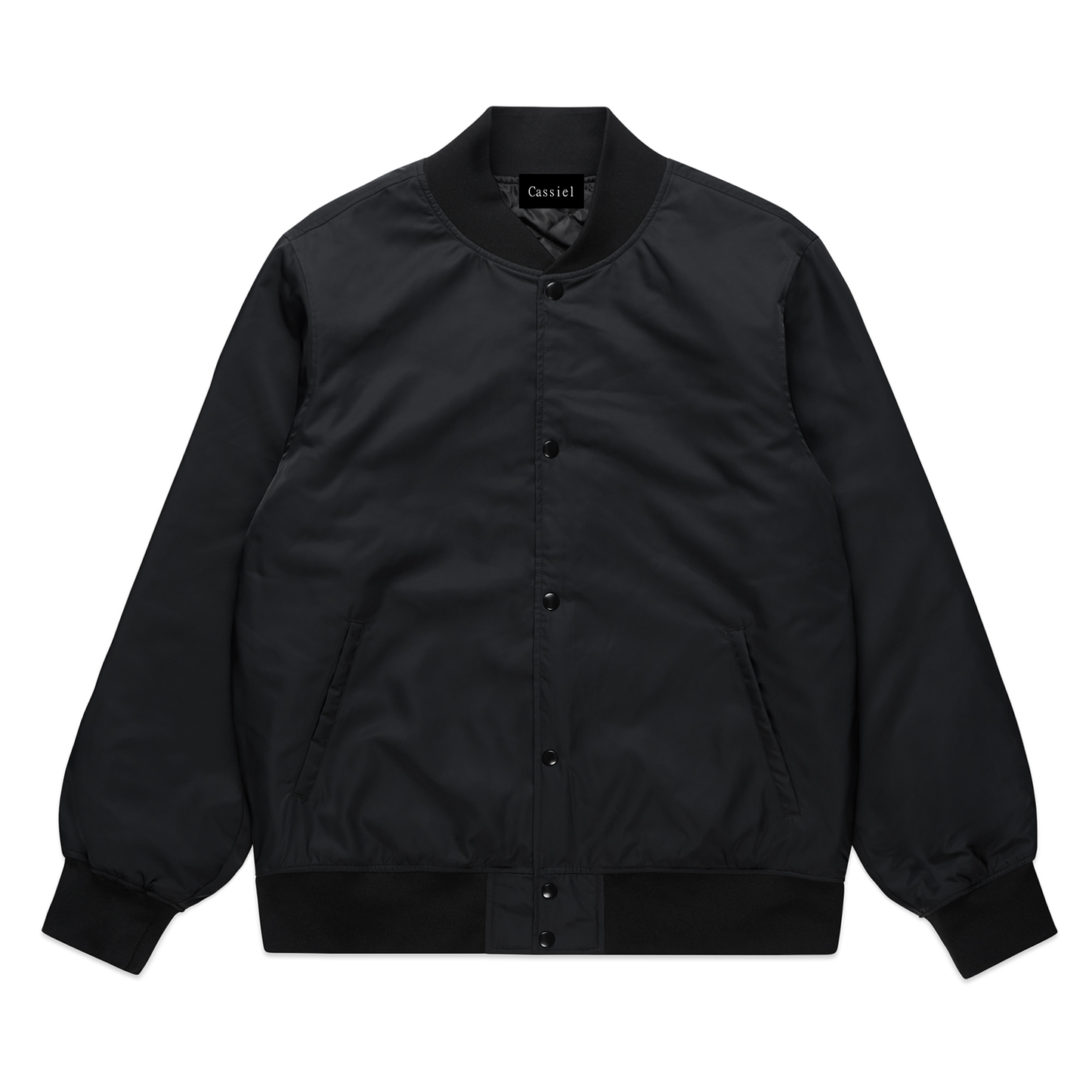 Cassiel Satin Nylon Black Collage Bomber Jacket