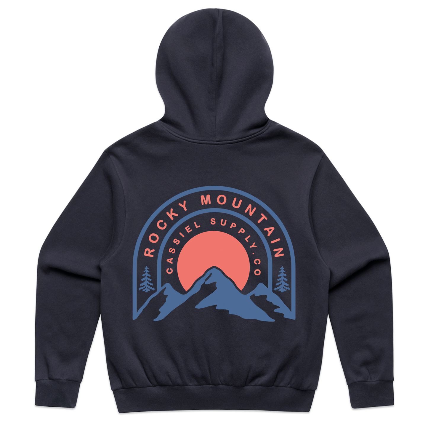 Cassiel Rocky Mountain Navy Box Hoodie Sweatshirt