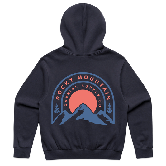 Cassiel Rocky Mountain Navy Box Hoodie Sweatshirt